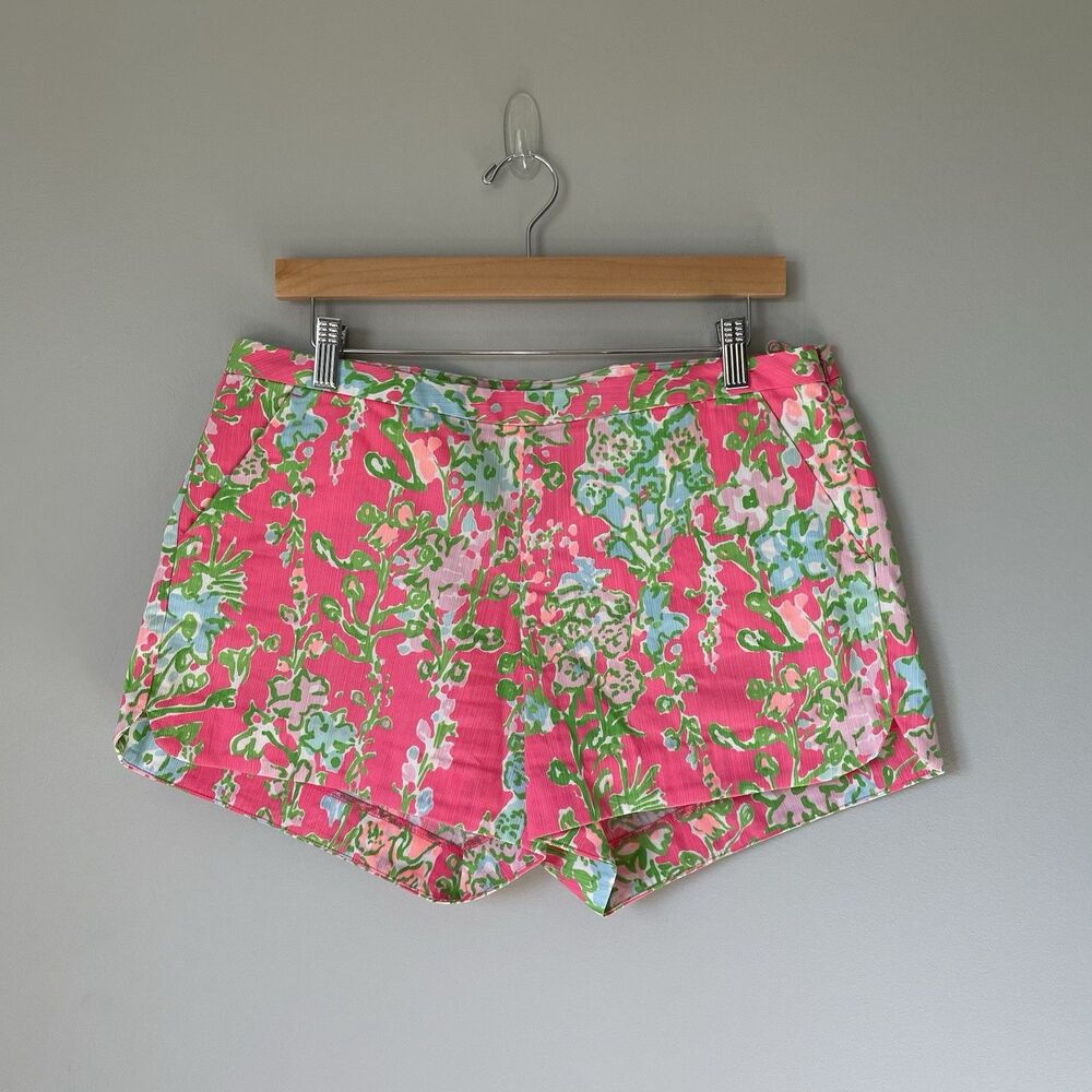 Lilly Pulitzer Adie Shorts Pink Green Floral 3.5" Inseam 100% Cotton Women's 10